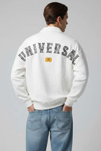 Universal Nakışlı Fermuarlı Erkek Sweatshirt