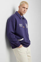 Universal Nakışlı Fermuarlı Erkek Sweatshirt Lacivert