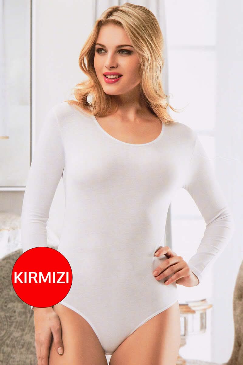 Uzun Kol Açık Yaka Kopçalı Body Kırmızı