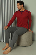 Long Sleeve Buttoned Men's Pajama Set