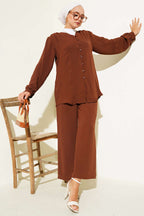 Vneck Brit Buttoned Ayrobin Double Set