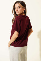 V Yaka Loyşa T-shirt Mürdüm