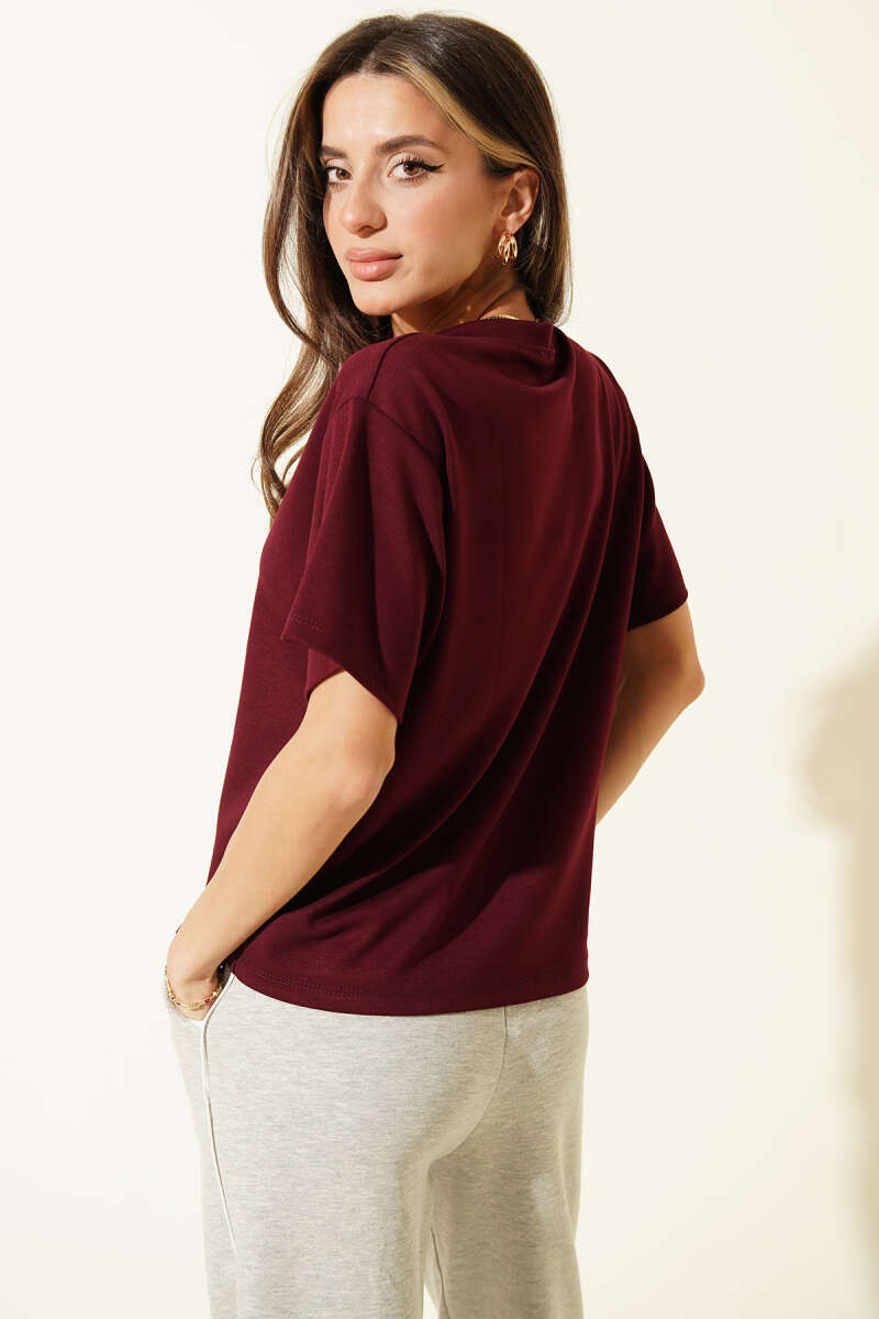 V Yaka Loyşa T-shirt Mürdüm