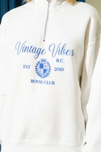 Vintage Baskılı Fermuarlı Üç İplik Sweatshirt