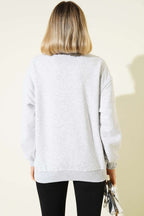 Vintage Baskılı Fermuarlı Üç İplik Sweatshirt Gri