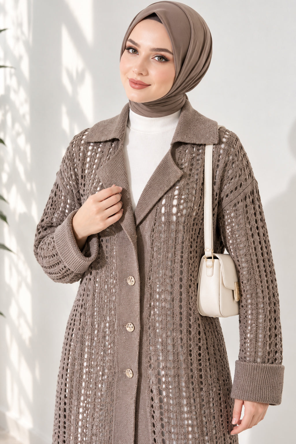 Openwork Button Detailed Knit Cardigan Beige