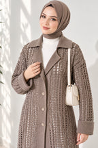 Openwork Button Detailed Knit Cardigan Beige