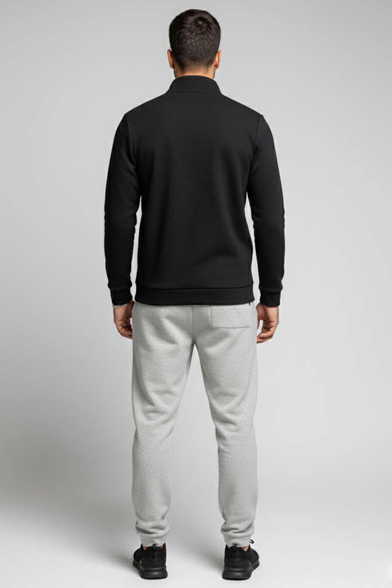 Waffle Fermuarlı Erkek Sweatshirt