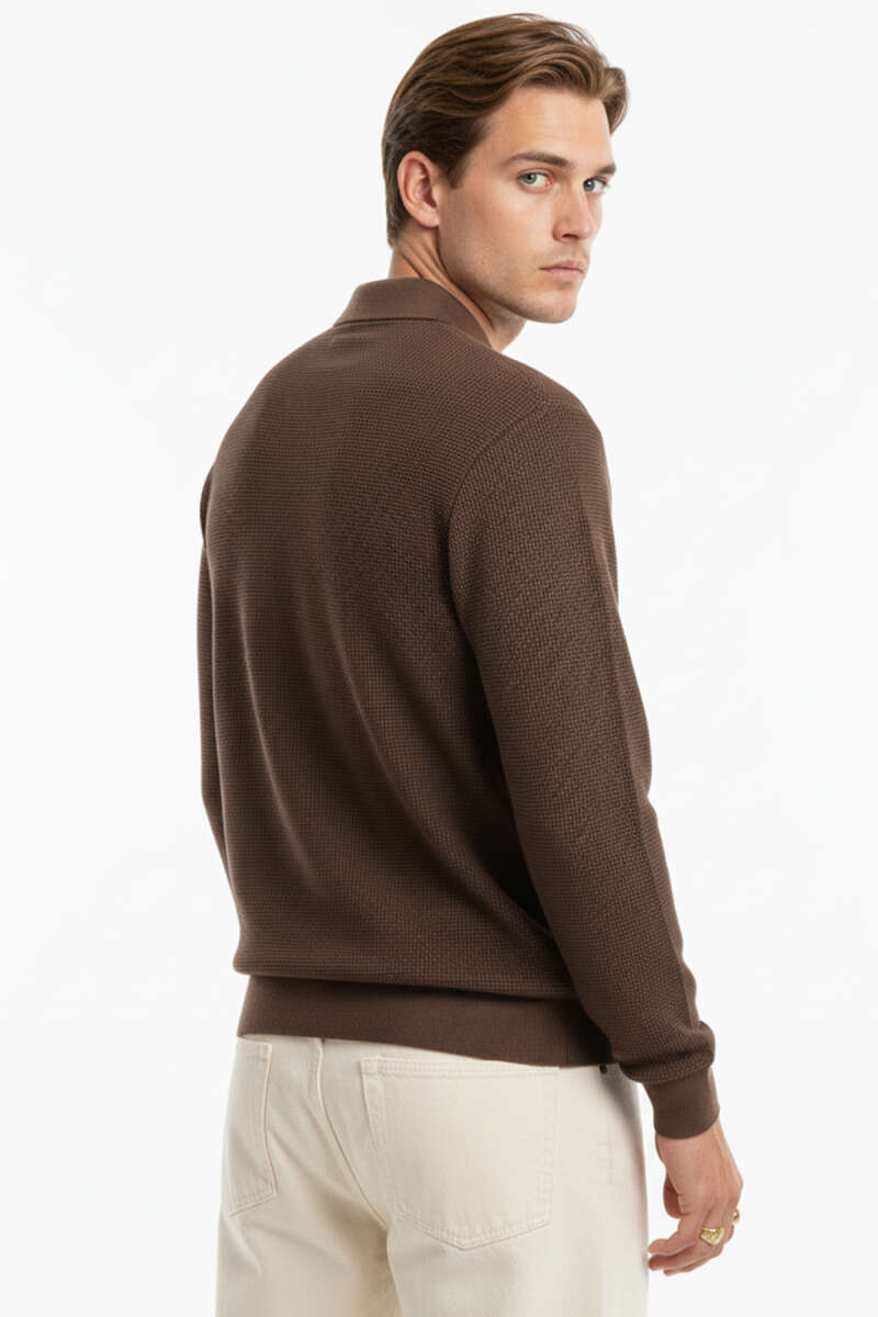 Waffle Kumaş Polo Yaka Erkek Sweatshirt
