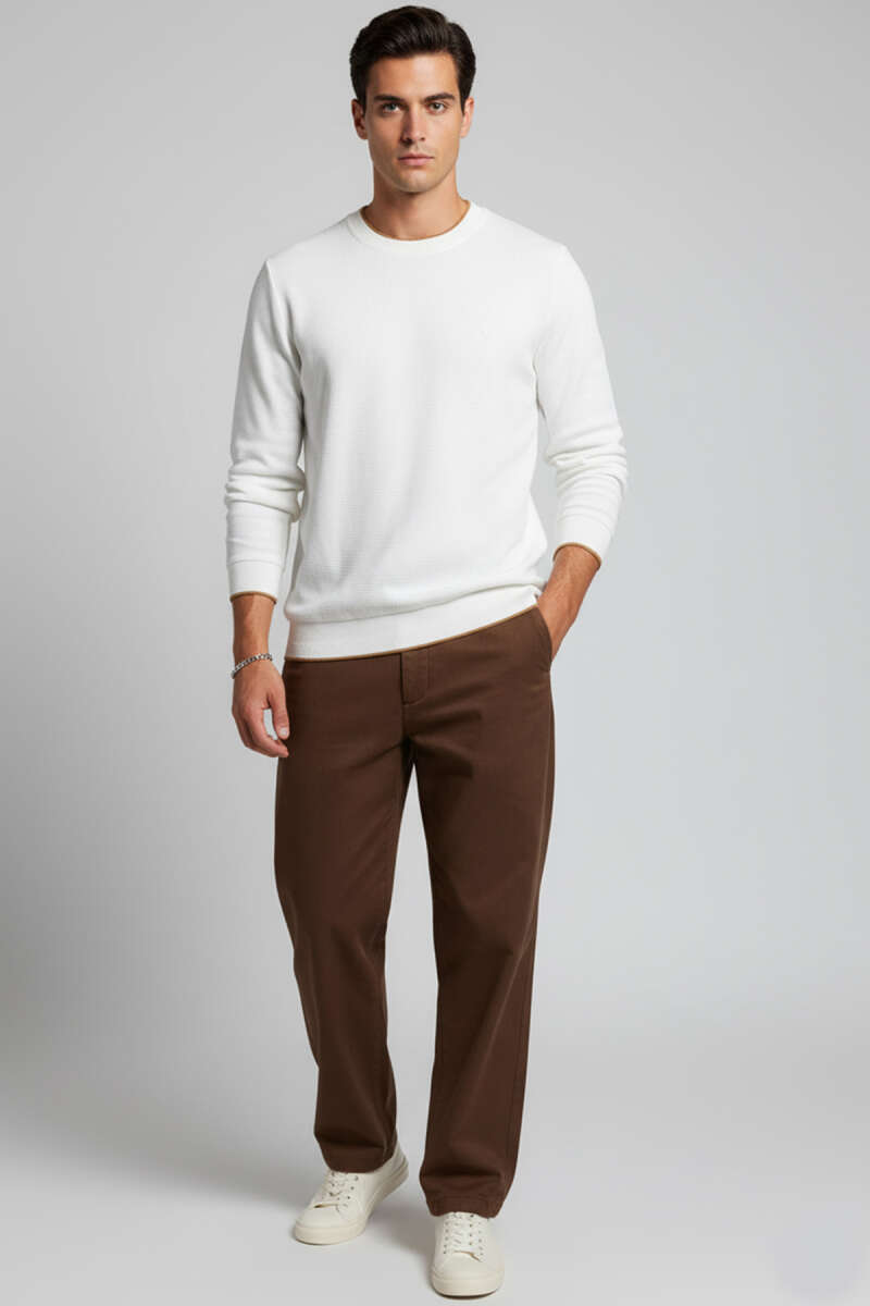 Waffle Nakışlı Triko Sweatshirt