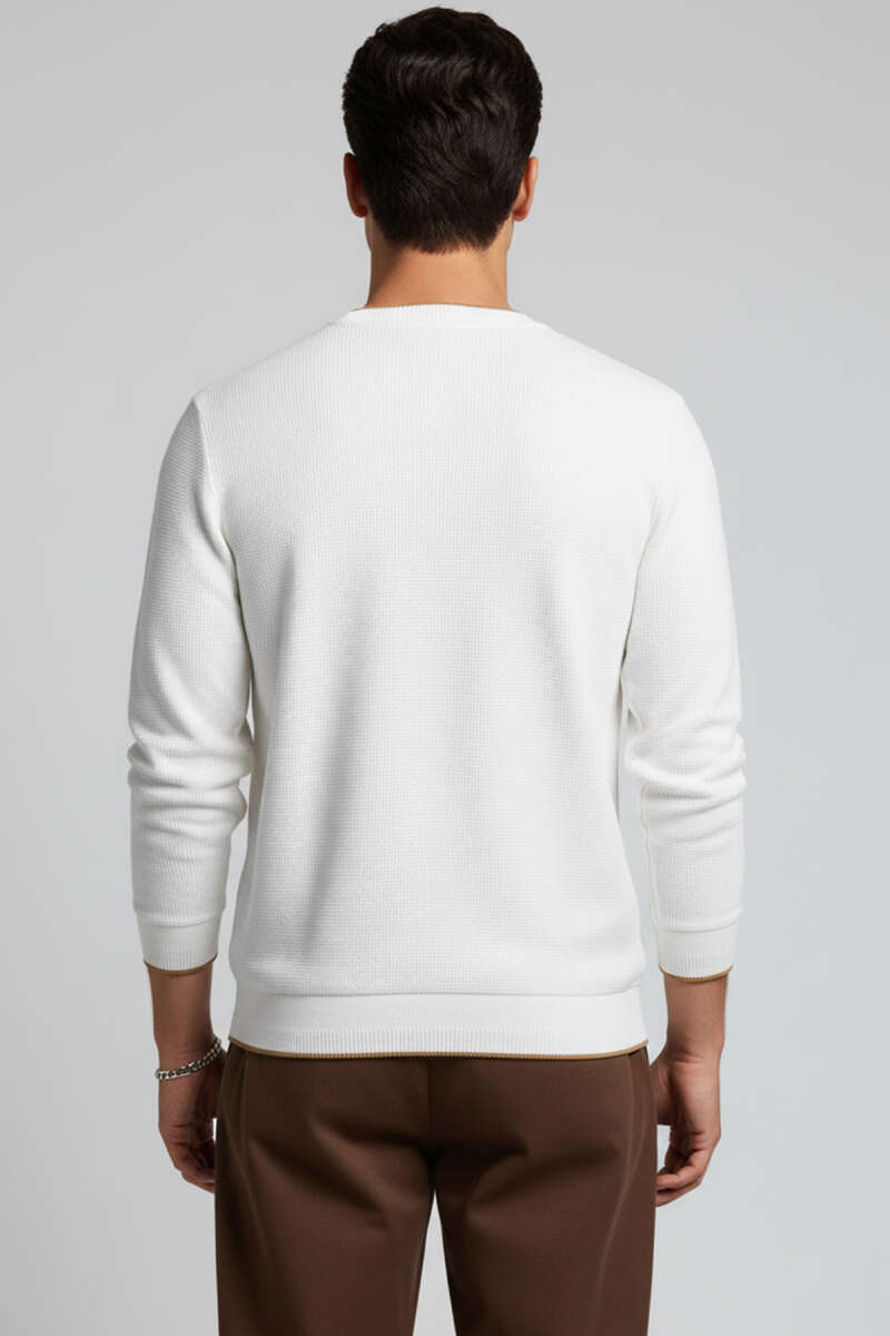Waffle Nakışlı Triko Sweatshirt