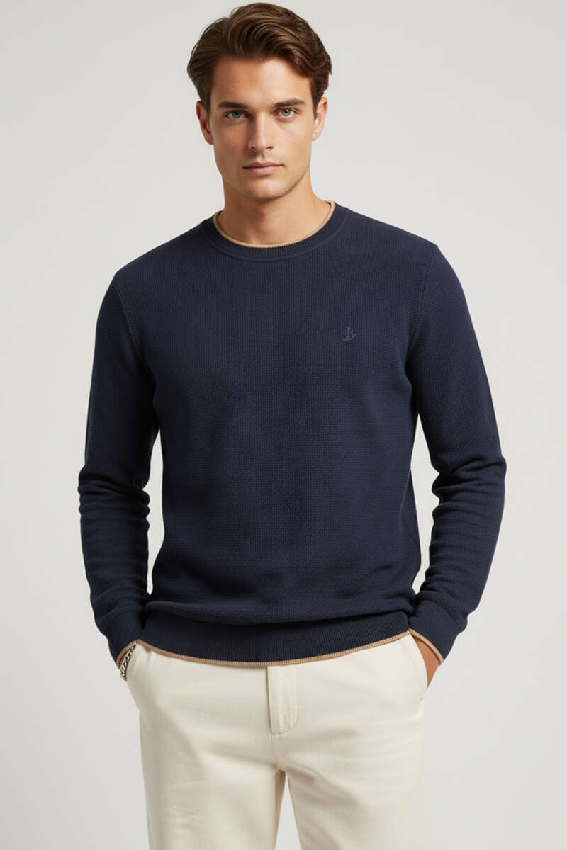 Waffle Nakışlı Triko Sweatshirt