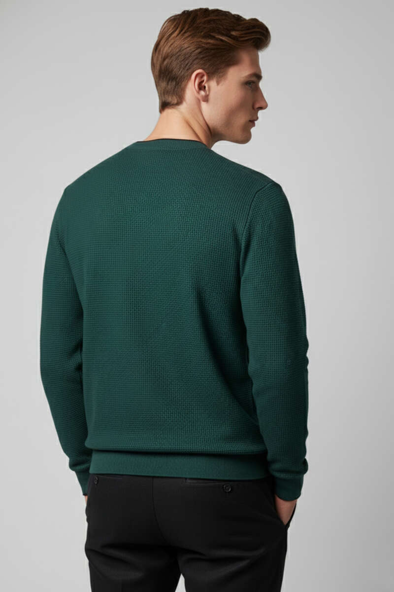 Waffle Nakışlı Triko Sweatshirt