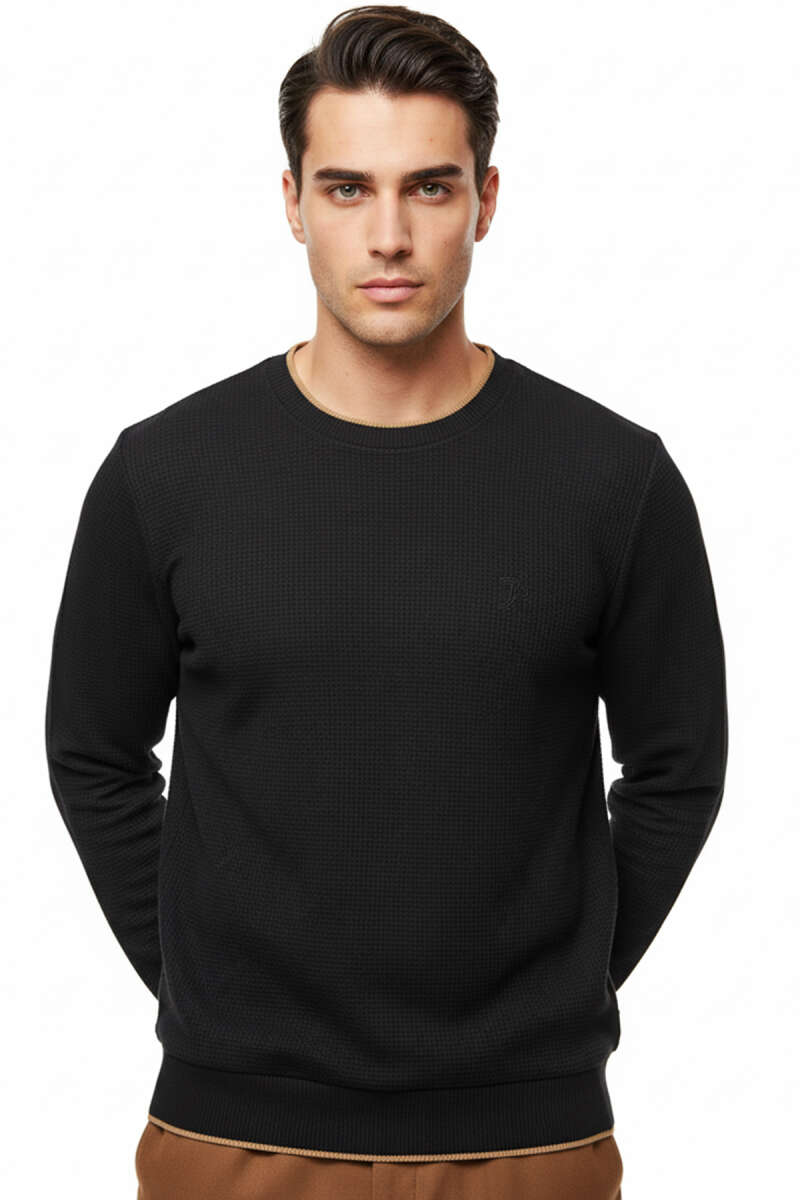 Waffle Nakışlı Triko Sweatshirt