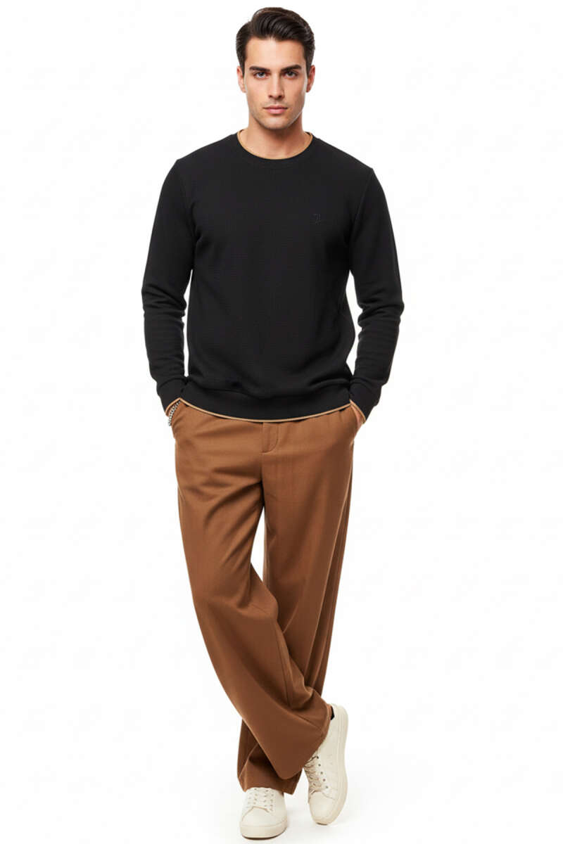 Waffle Nakışlı Triko Sweatshirt