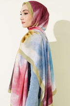 Watercolor Desen Bambu Kraş Şal Çağla Yeşili