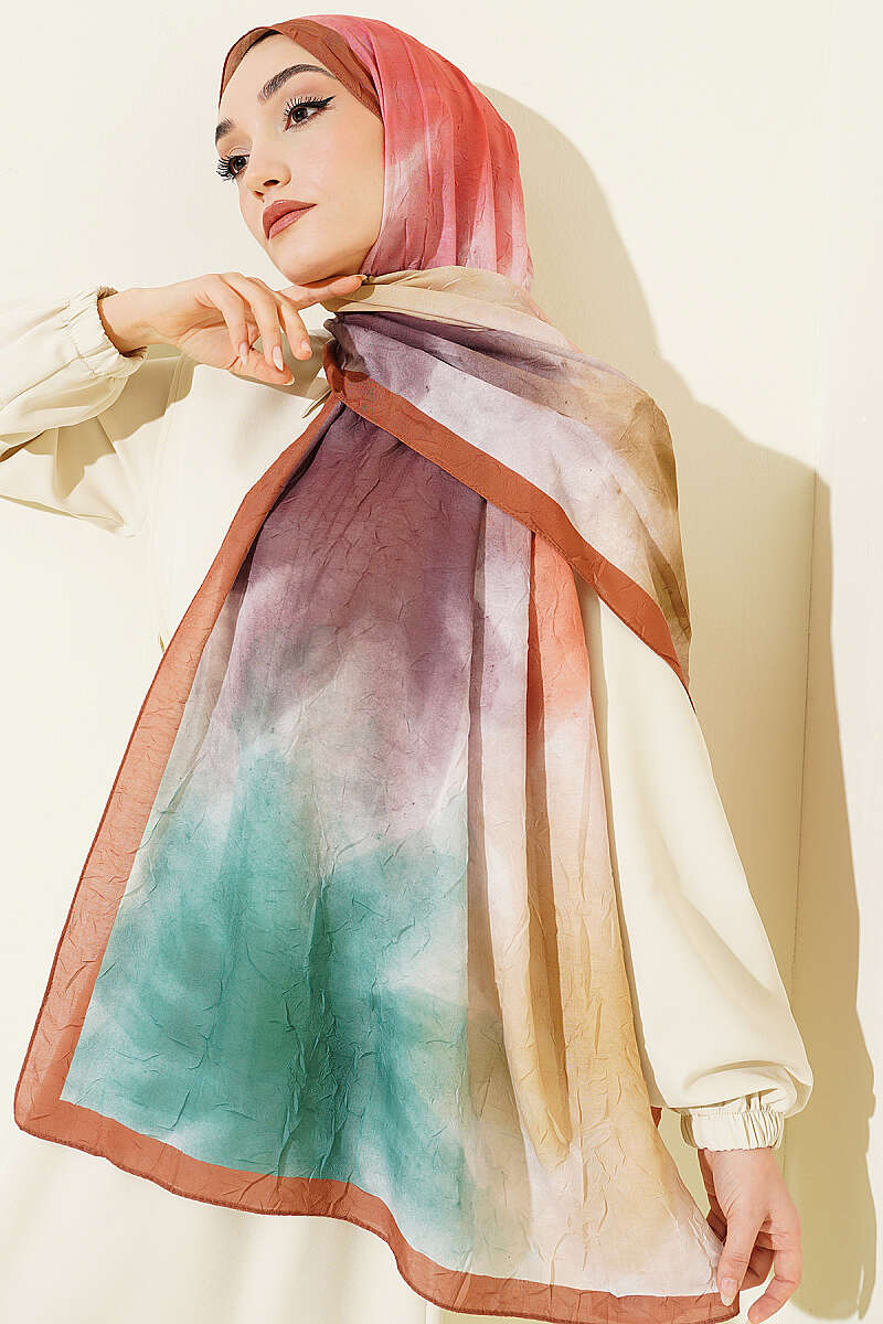 Watercolor Desen Bambu Kraş Şal