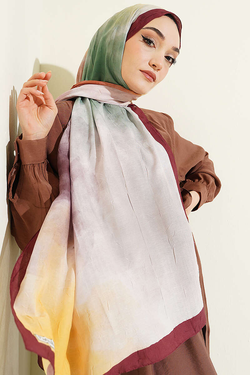 Watercolor Desen Bambu Kraş Şal