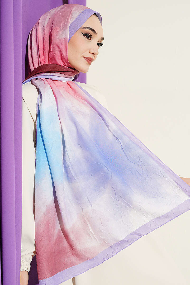 Watercolor Desen Bambu Kraş Şal Lila