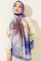 Watercolor Desen Bambu Kraş Şal Soft Mavi