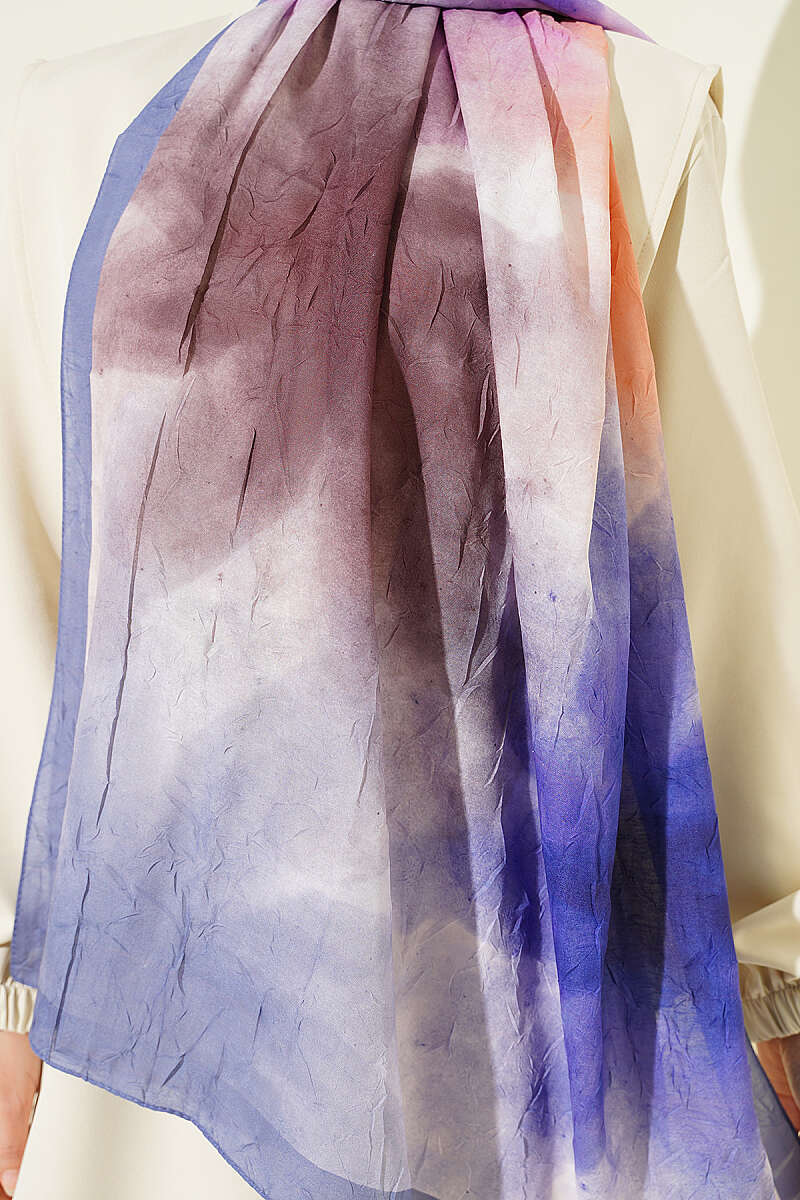 Watercolor Desen Bambu Kraş Şal Soft Mavi