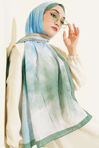 Watercolor Desen Bambu Kraş Şal Yeşil
