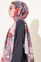 Watercolor Flower Desen Şal Gri
