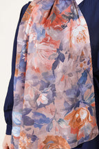 Watercolor Flower Desen Şal Mavi Somon