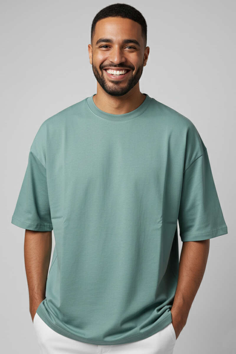 Oversize Basic Erkek Tshirt Su Yeşili