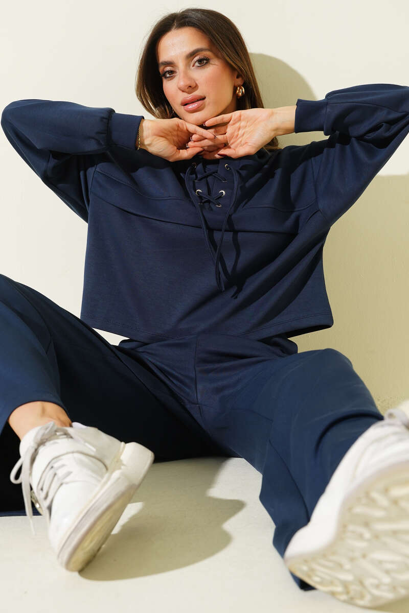 Yaka Bağcıklı Loyşa Sweatshirt İkili Takım