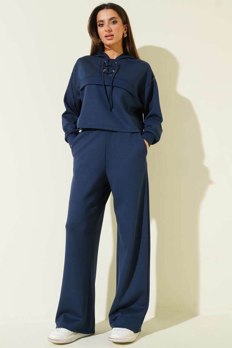 Yaka Bağcıklı Loyşa Sweatshirt İkili Takım
