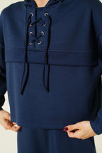 Yaka Bağcıklı Loyşa Sweatshirt İkili Takım