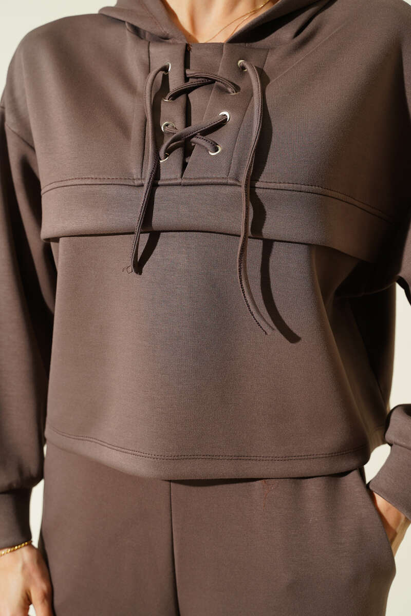 Yaka Bağcıklı Loyşa Sweatshirt İkili Takım