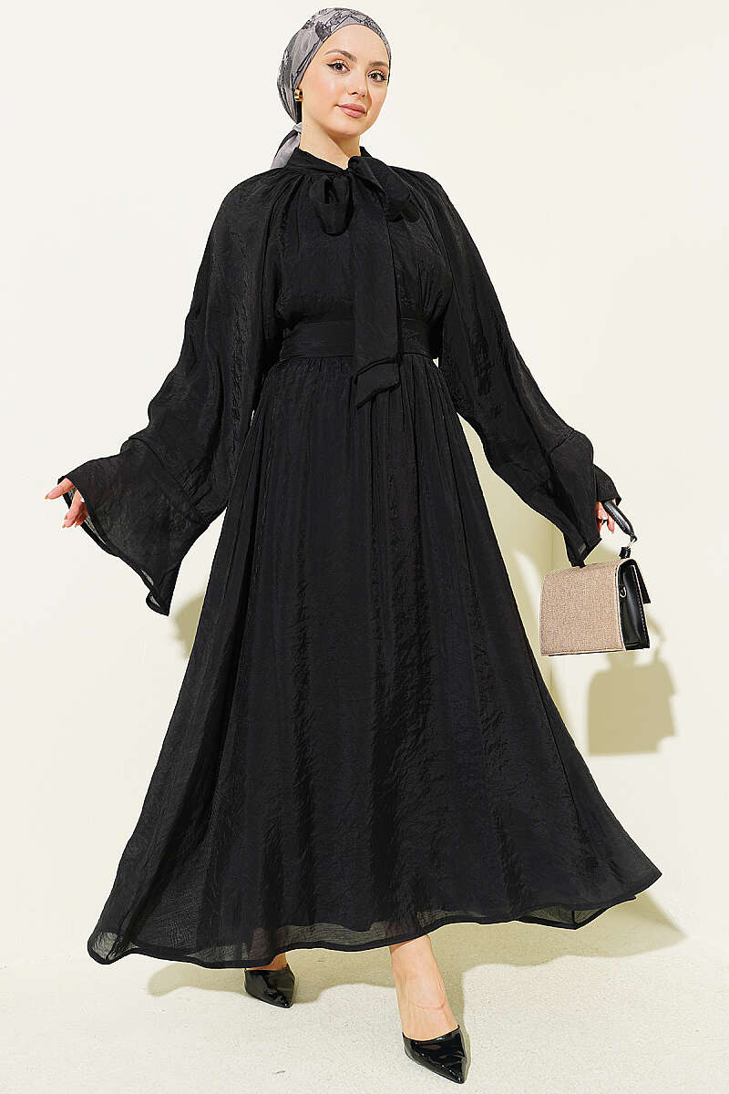 Yaka Bağlamalı Oversize Etekli İkili Takım Siyah