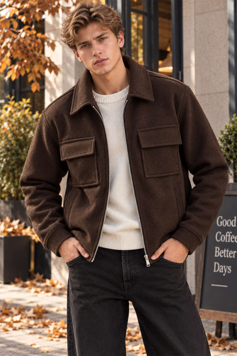 Men's Cachet Coat with Collar Pocket Detail Bitter Coffee