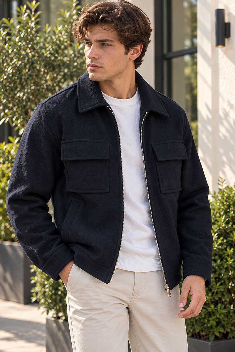 Men's Cachet Coat with Collar Pocket Detail Bitter Coffee