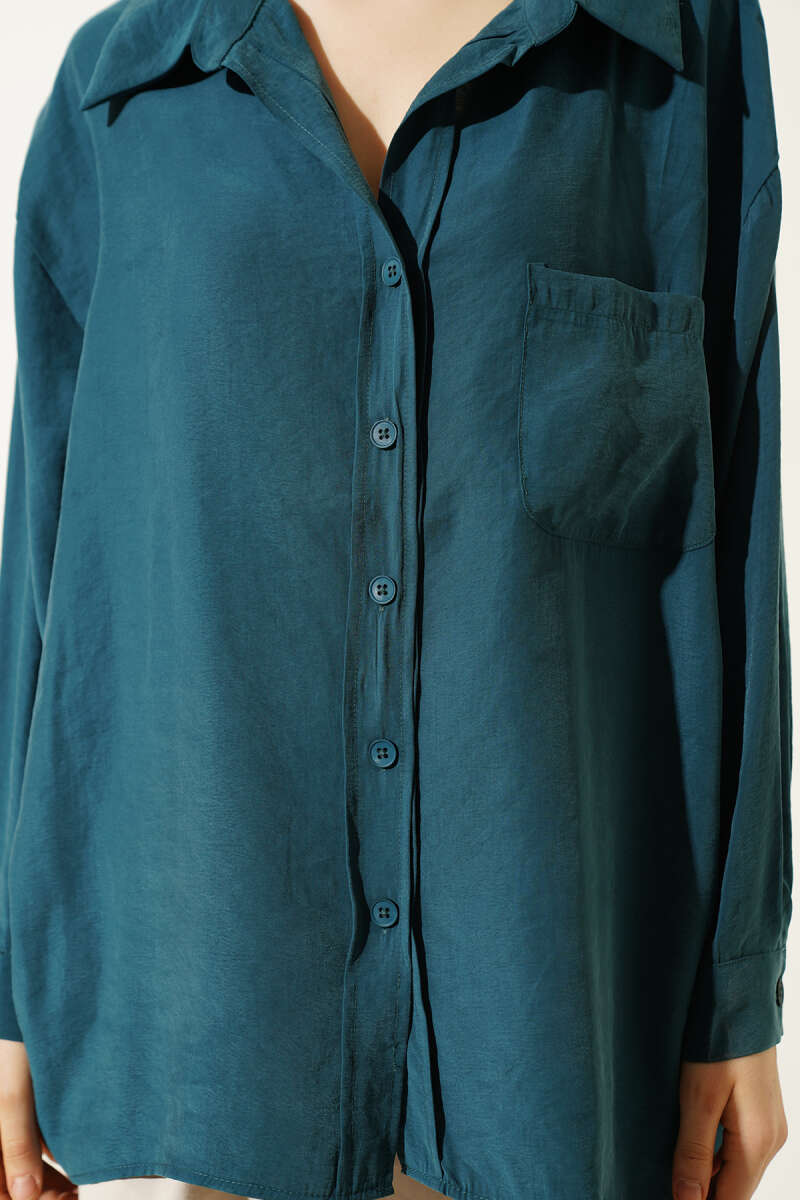 Yaka Cepli Oversize Gömlek