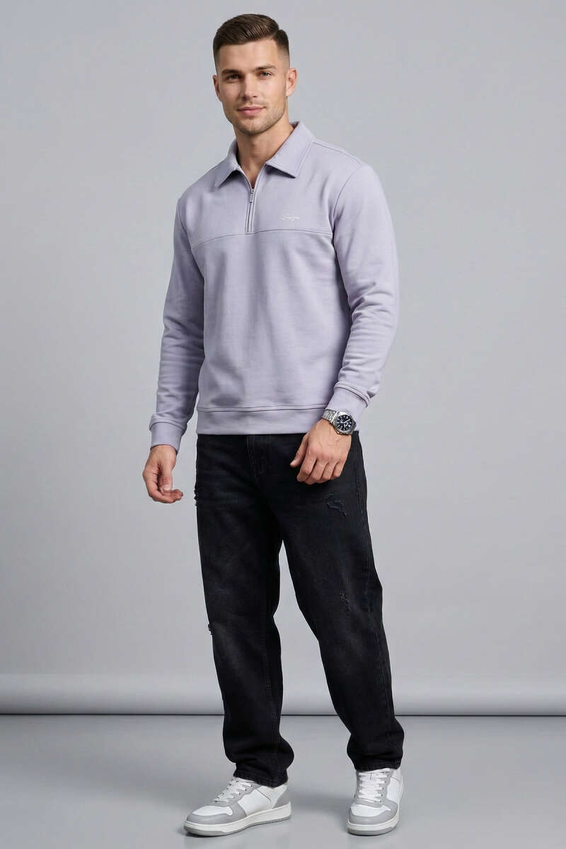 Yaka Change Yazılı Erkek Sweatshirt Gri