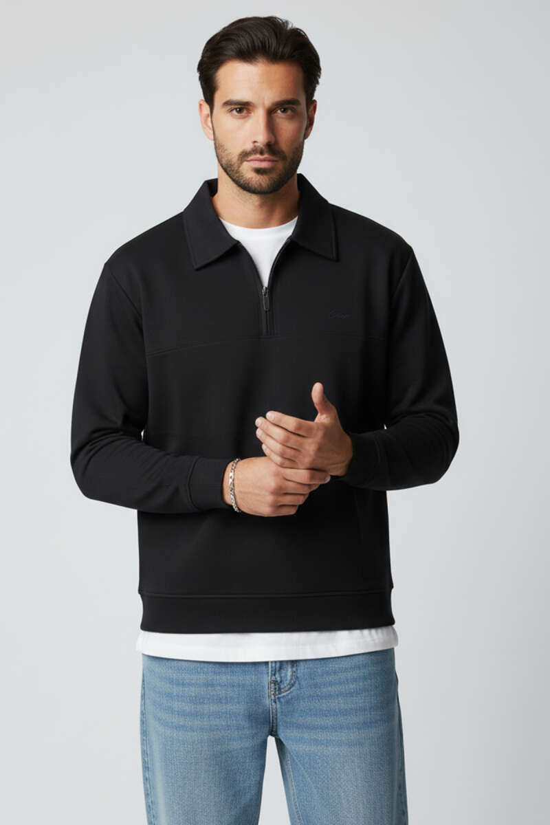 Yaka Change Yazılı Erkek Sweatshirt Siyah