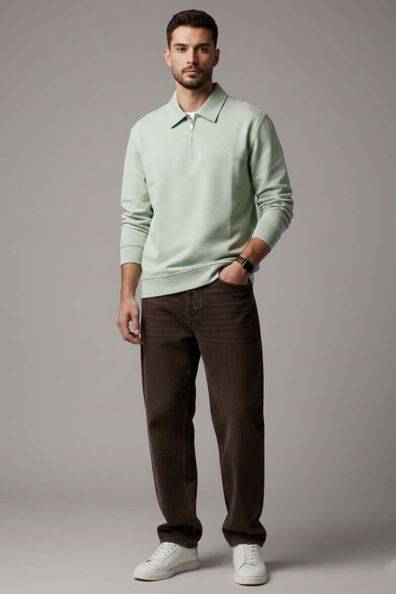 Yaka Change Yazılı Erkek Sweatshirt Su Yeşili