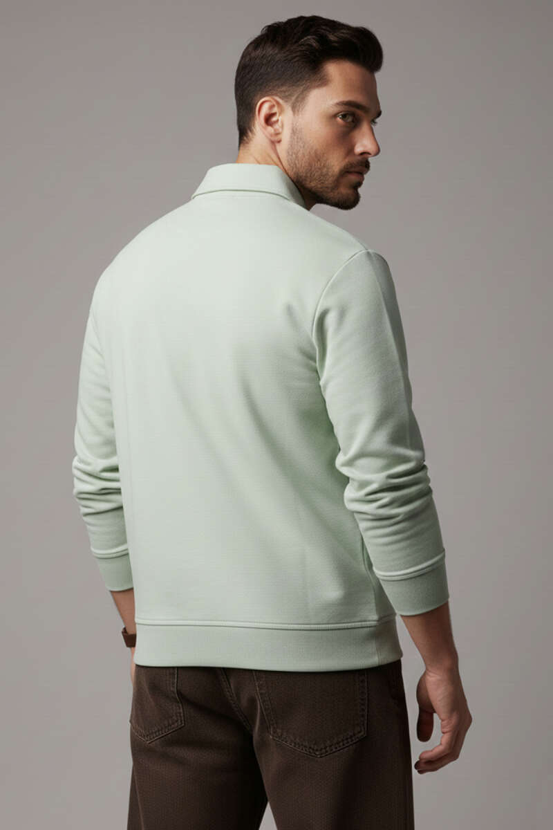 Yaka Change Yazılı Erkek Sweatshirt Su Yeşili