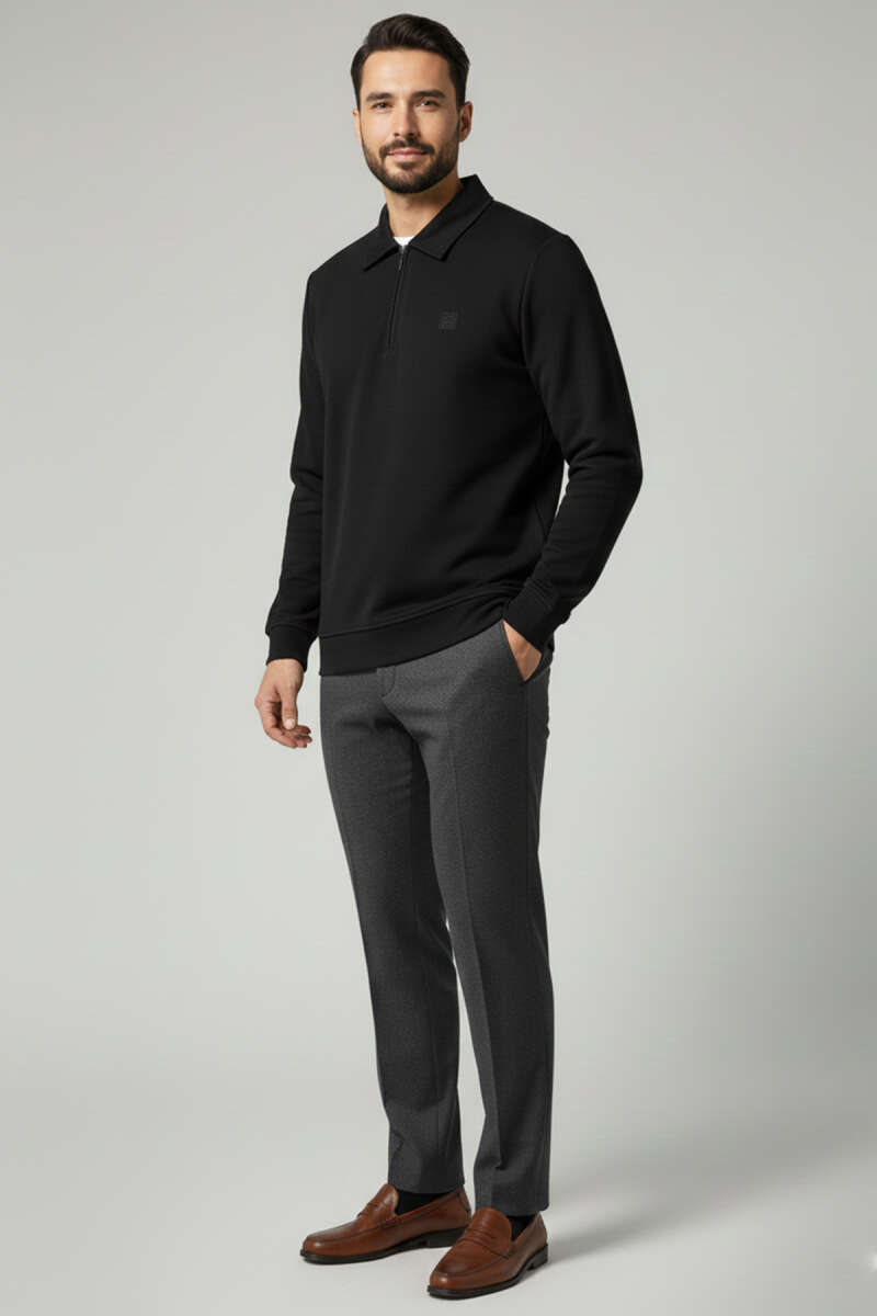 Yaka Detaylı Yarım Fermuar Selanik Erkek Sweatshirt