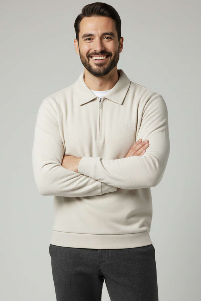 Yaka Detaylı Yarım Fermuar Selanik Erkek Sweatshirt