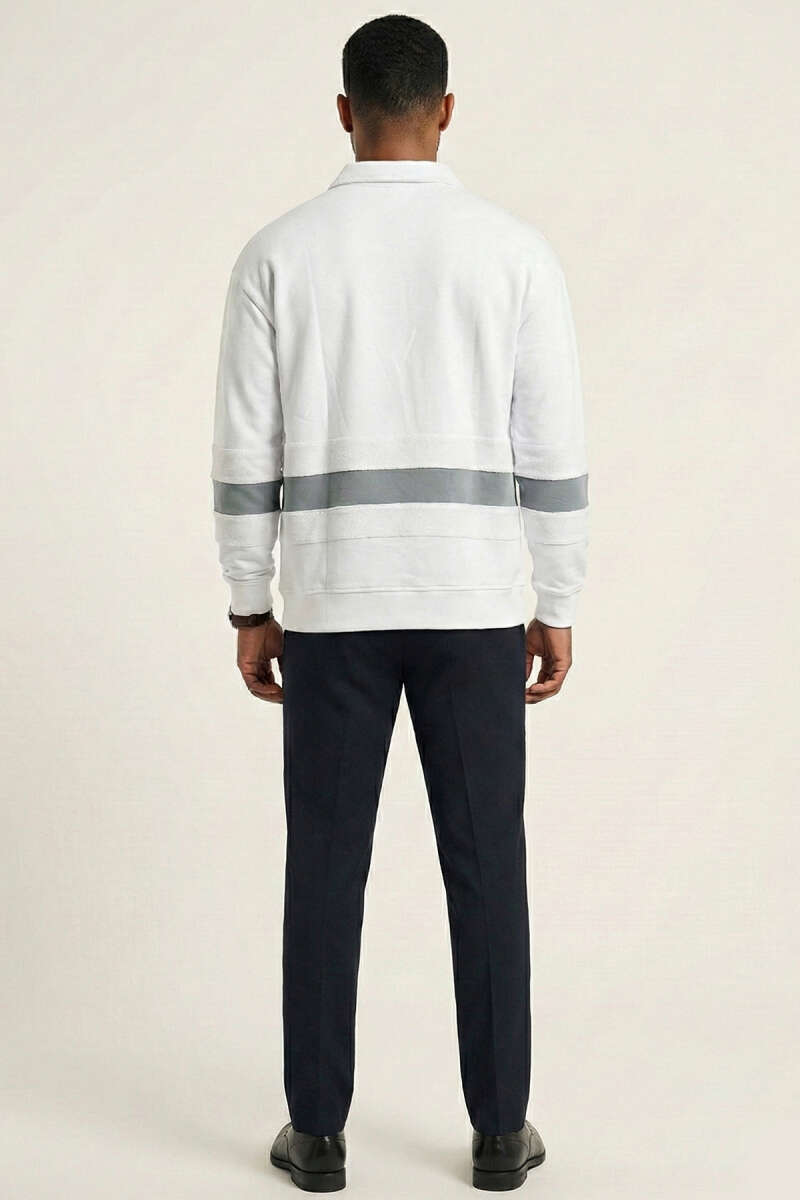 Yaka Düğmeli Biyeli Erkek Sweatshirt