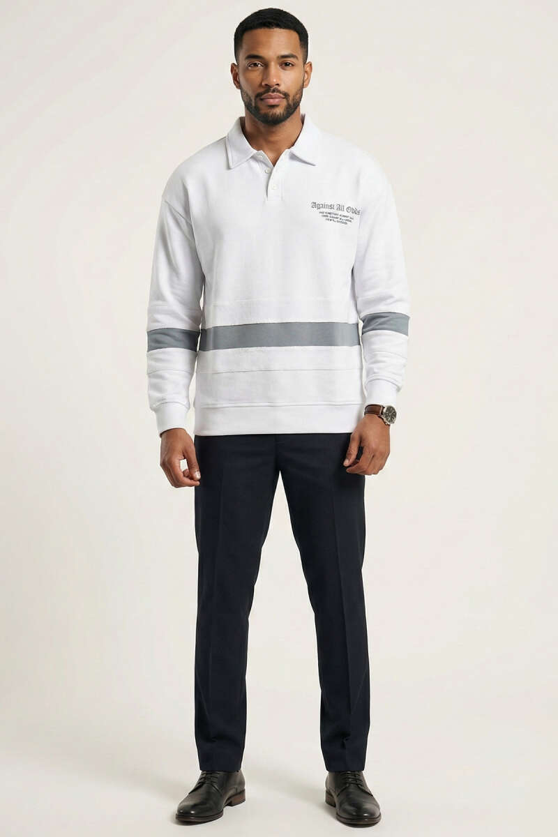 Yaka Düğmeli Biyeli Erkek Sweatshirt