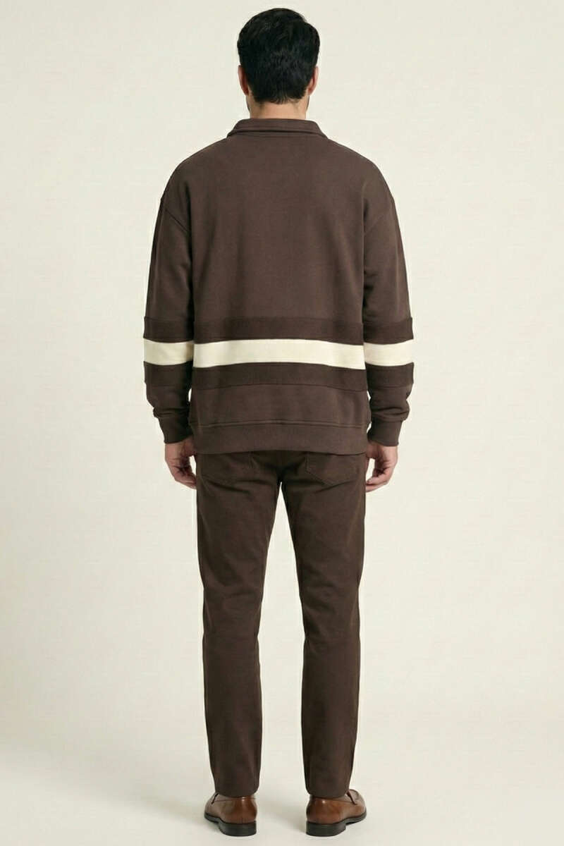 Yaka Düğmeli Biyeli Erkek Sweatshirt