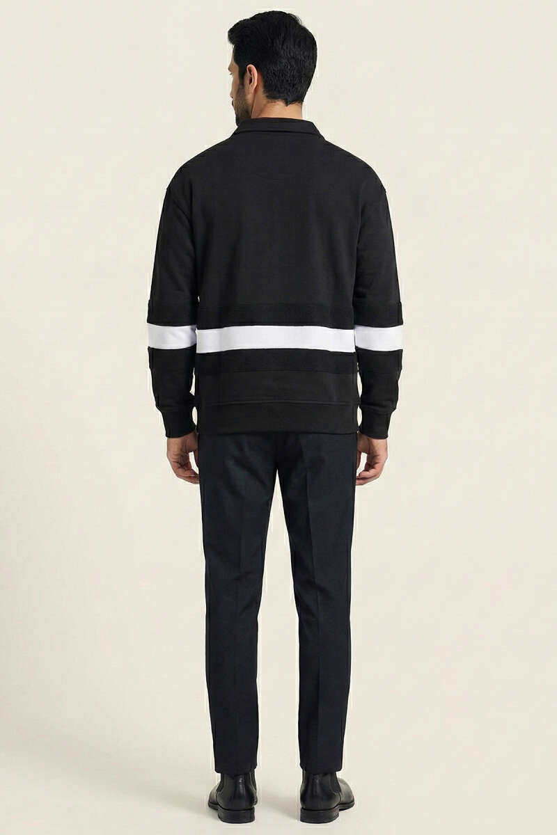 Yaka Düğmeli Biyeli Erkek Sweatshirt