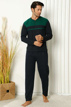 Collar Buttoned Long Sleeve Men's Pajama Set
