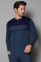 Collar Buttoned Long Sleeve Men's Pajama Set