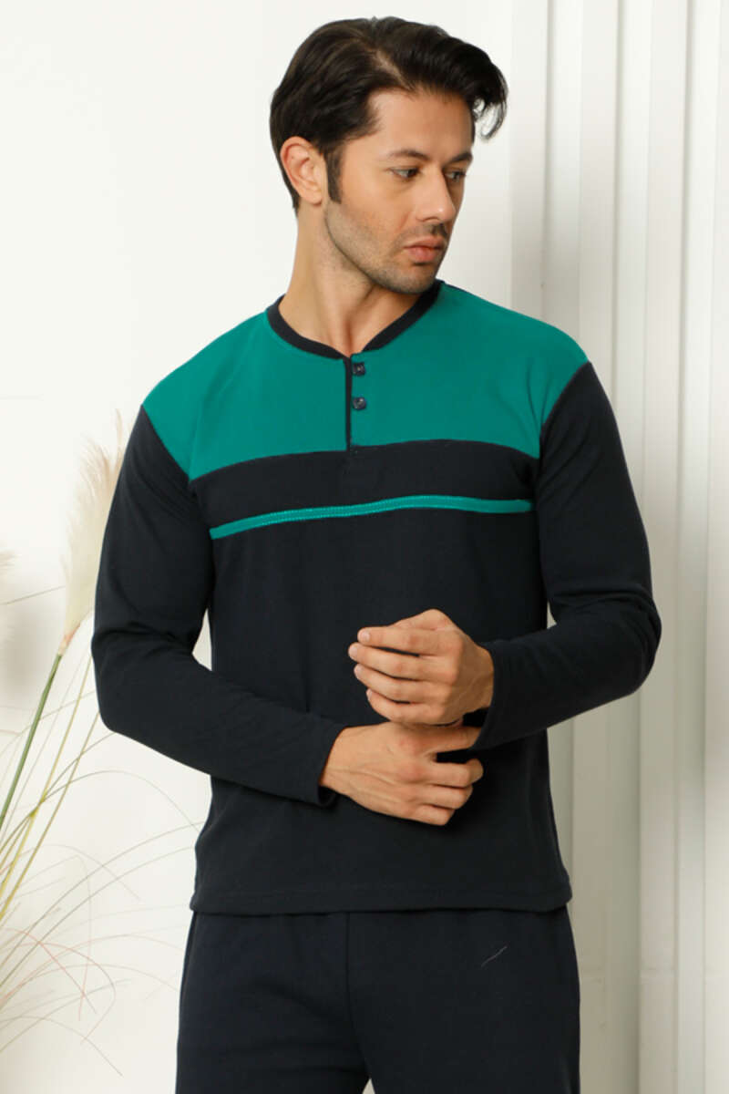 Collar Buttoned Long Sleeve Men's Pajama Set
